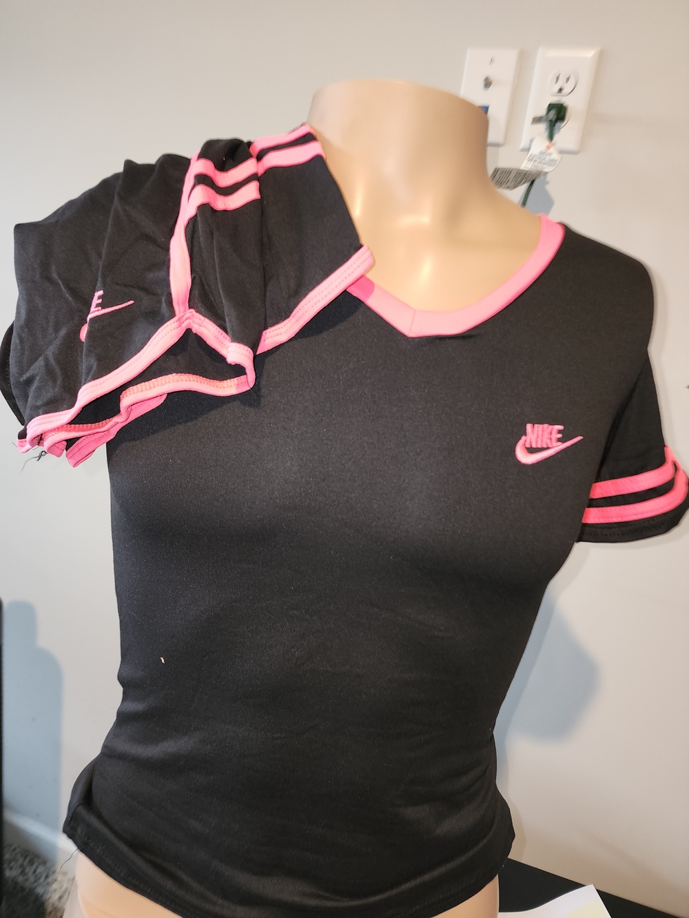 Nike Black Short Sleeve V-Neck Tee with Pink Trim